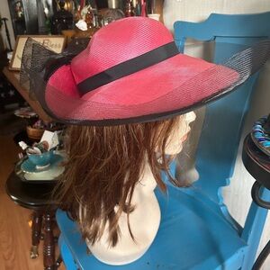 Vintage Pink & Black Wide Brim Derby Hat